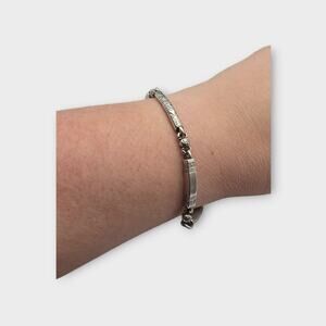 Brighton Bar Link Bracelet Scroll Etched Silver Tone Classic Minimal Everyday